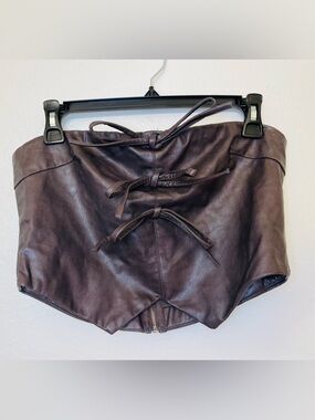 TIC TOC From Los Angeles Brown Faux Leather Tube Bow‎ Details Top Size L